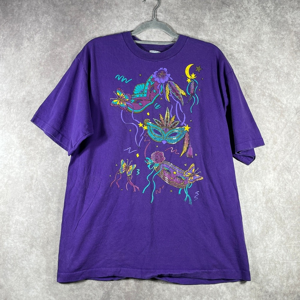 Vintage Hand‎ Painted Shirt XL Purple Mask Graphic Tee Jays Single Stitch USA